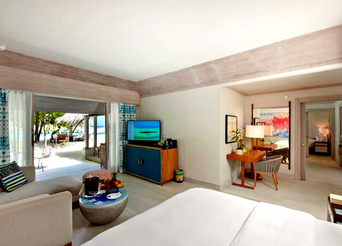 房型内部设施图片参考，如无边泳池与电视及音响， 大海滩别墅-Grand Beach Villa maldievs(肯尼呼拉岛|卡努呼拉 Kanuhura Maldives) 